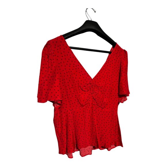 A New Day Red Polka Dot V-Neck Flutter Sleeve with Bow in the Back Top XL - Picture 1 of 6